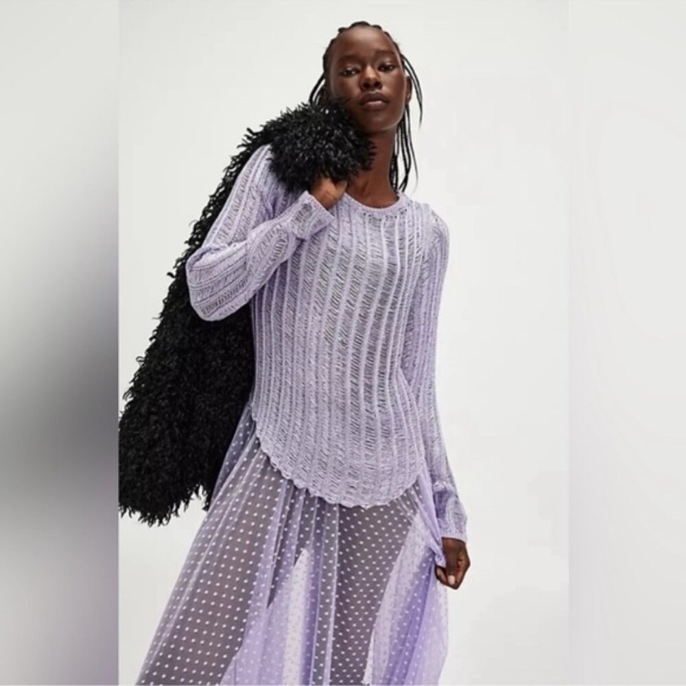 Free People Let’s Dance Long Sleeve Metallic Icy Lilac Lavender Purple Top New